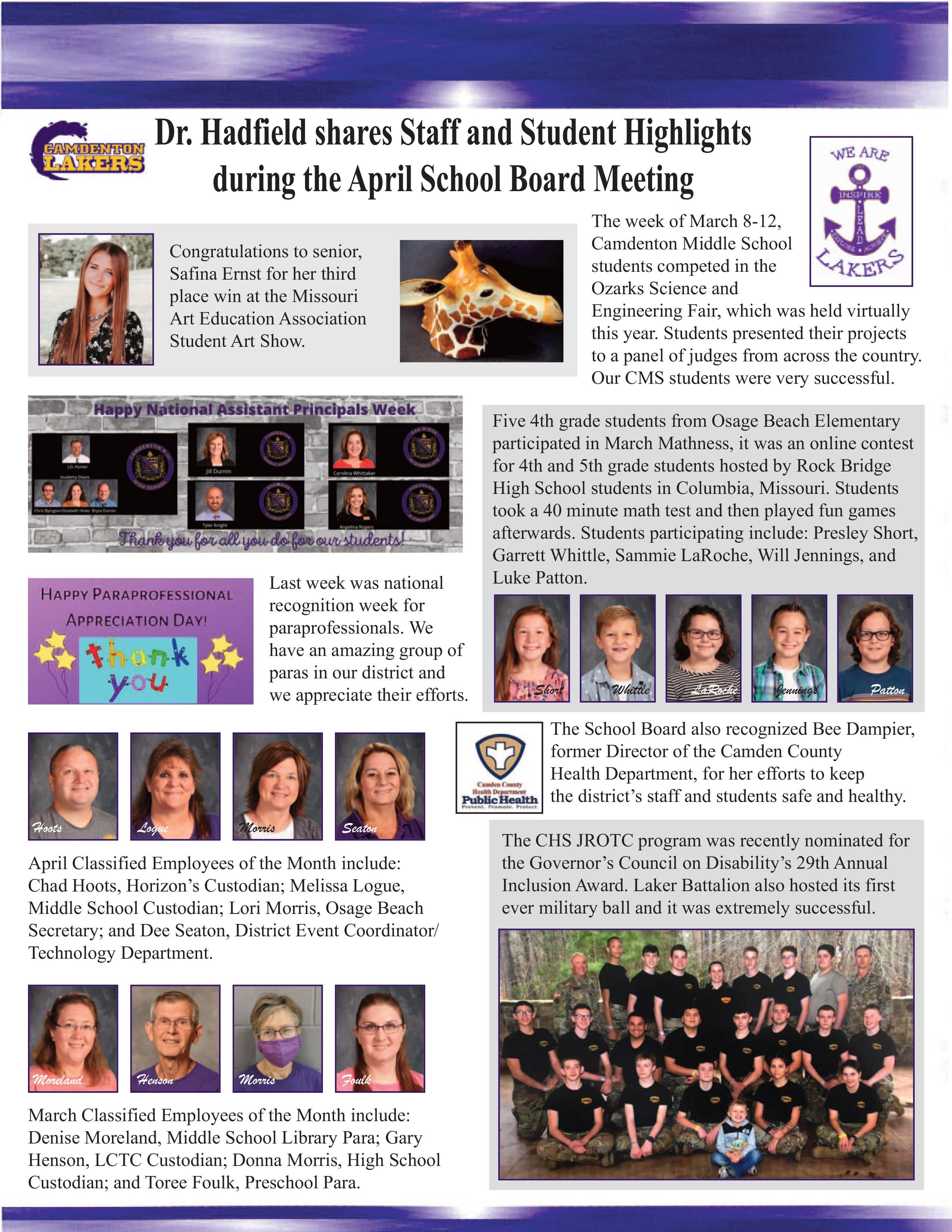 April Staff & Student Recognition