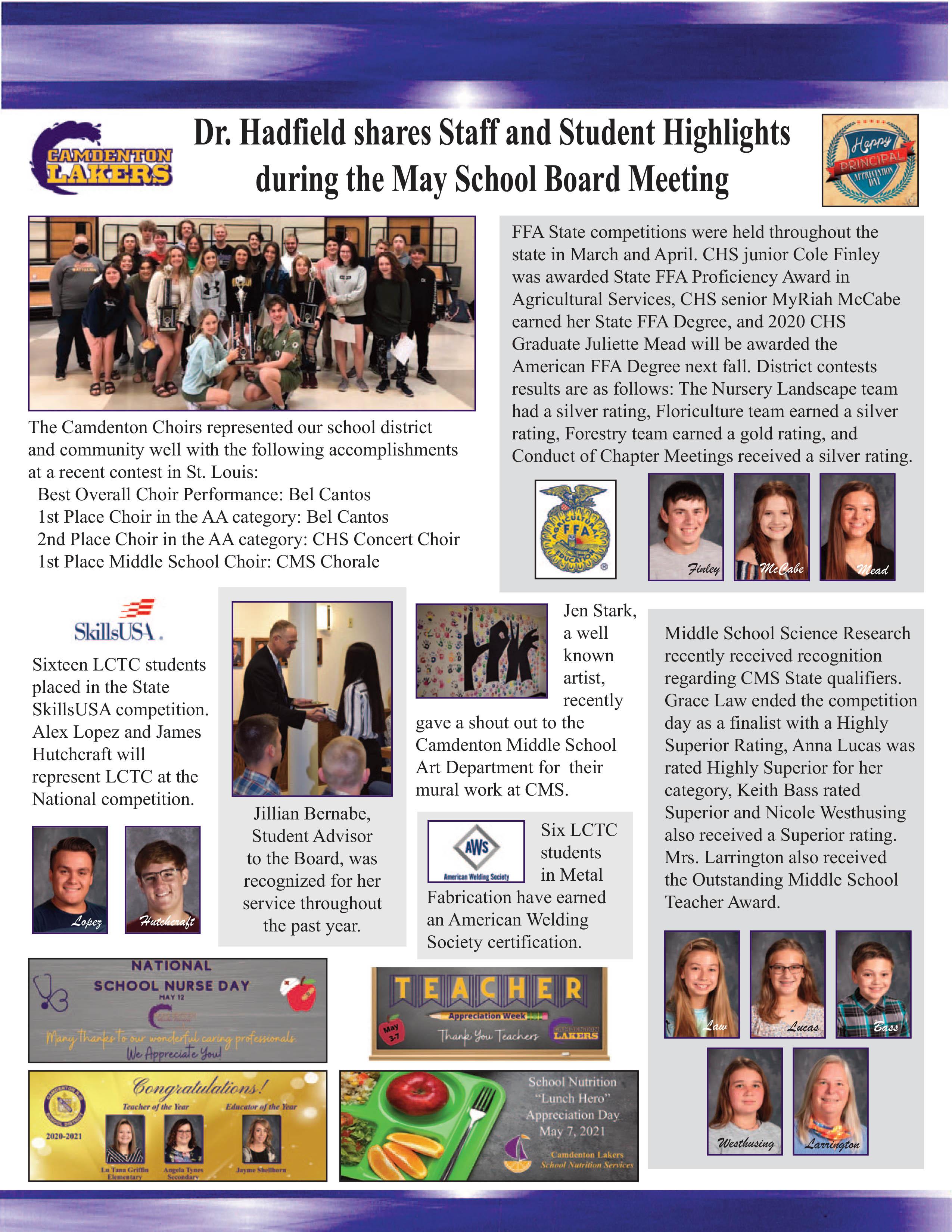May Board Meeting - Staff and Students Highlights