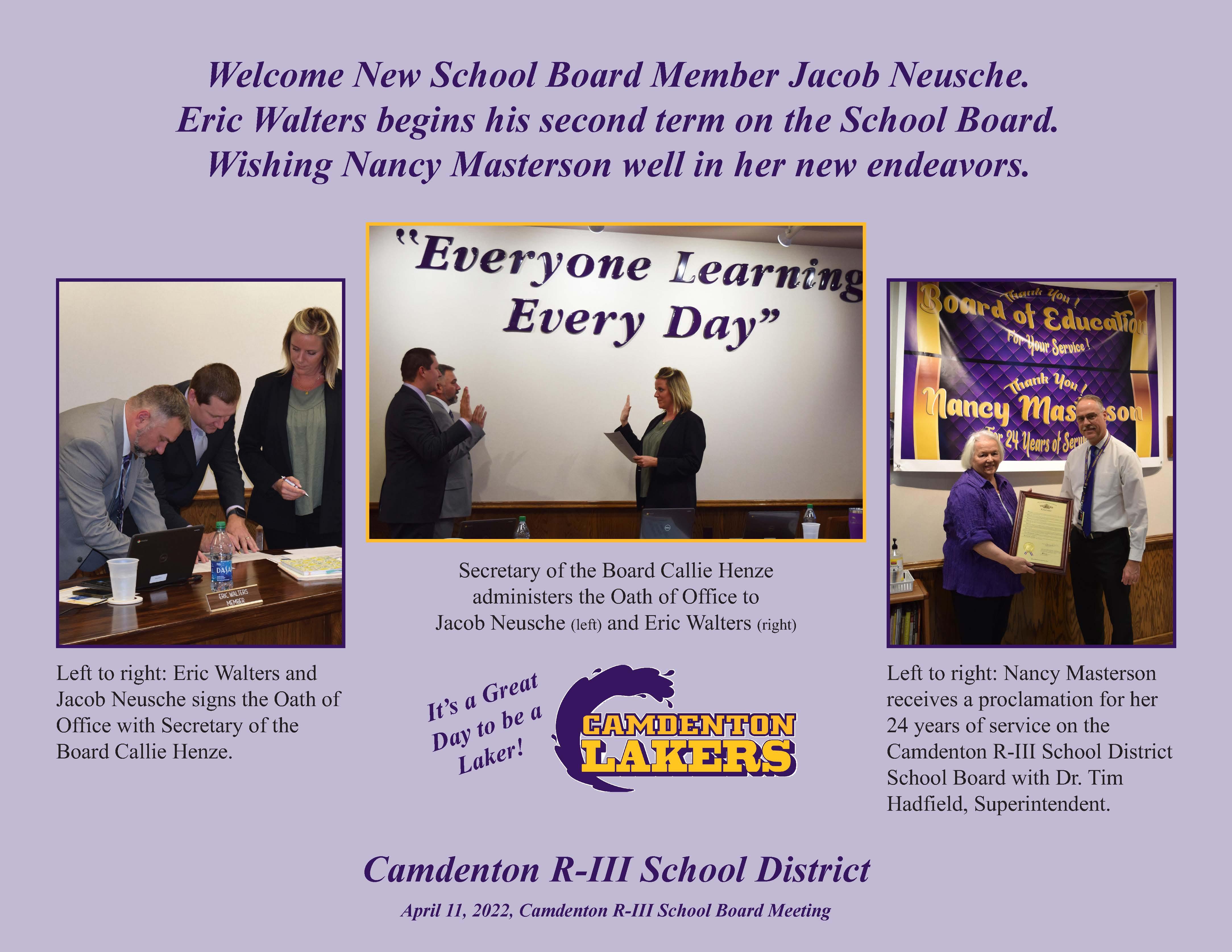 Welcome New School Board Members